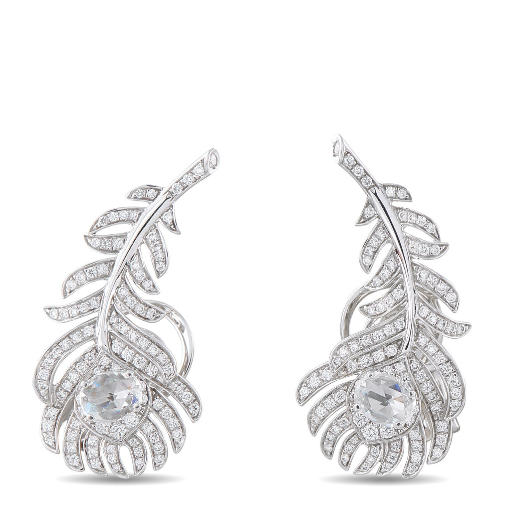 Boucheron Plume de Paon 18K White Gold 1.10ct Diamond Earrings