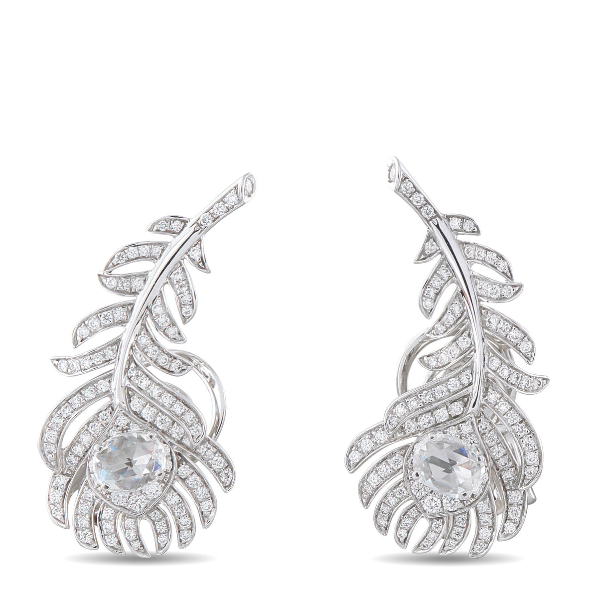 Boucheron Plume de Paon 18K White Gold 1.10ct Diamond Earrings